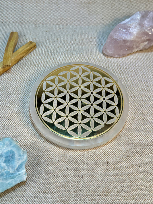 Sélénite - Fleur de Vie Dorée - 14cm